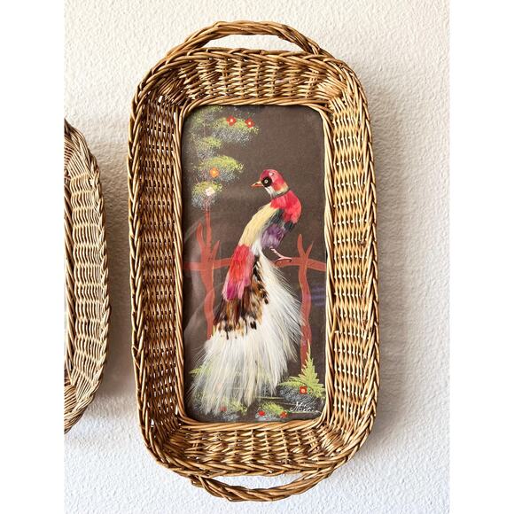 Vintage Mexican Tropical Bird Tray Set: Hand-Painted Folk Art Wall Decor - Picture 3 of 7